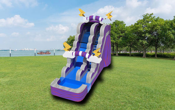 पूल आउटडोर खेल का मैदान के साथ inflatable बैंगनी थंडर पानी स्लाइड