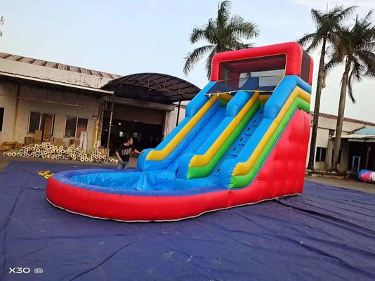 पूल के साथ गर्मियों के नीले नारंगी inflatable पानी स्लाइड