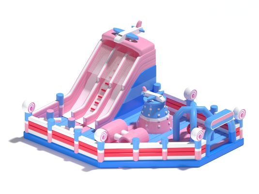 बच्चों के लिए inflatable छोटे उछल महल गुलाबी नीले स्लाइड के साथ