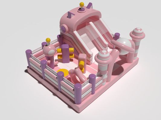 छोटा inflatable Commercial Bouncy Castle इनडोर खेल का मैदान गुलाबी और सफेद