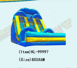 नीले रंग की विशाल आउटडोर दो लेन inflatable स्लाइड किराये के लिए