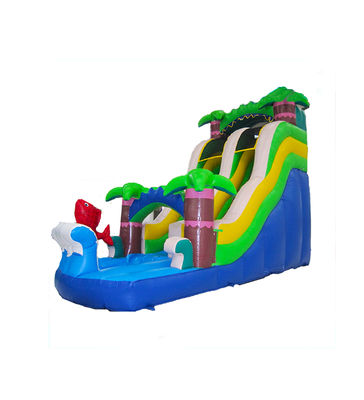 बच्चों के लिए मज़ा पार्क inflatable ताड़ के पेड़ और समुद्र मछली स्लाइड