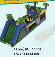 ट्रॉपिकल इन्फ्लेटेबल प्लेग्राउंड: एक मजेदार बाधा ट्रैक जंगल पाम ट्री - थीम