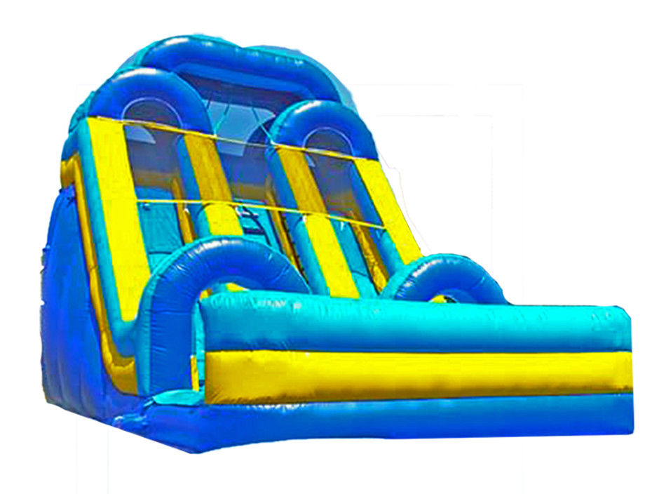 नीले रंग की विशाल आउटडोर दो लेन inflatable स्लाइड किराये के लिए