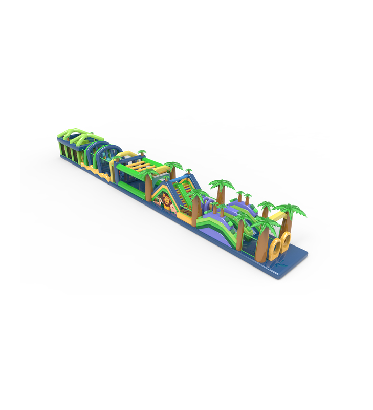 मल्टी - कलर ट्रॉपिकल इन्फ्लेटेबल ऑब्स्टेकल कोर्स एडवेंचर जंगल पाथ